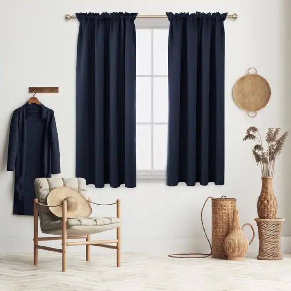 Deconovo Rod Pocket Navy Blue Room Darkening Curtain Panel 52x63 Set of 4